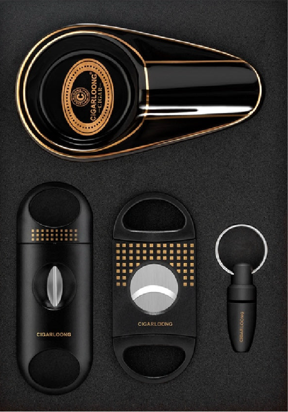 Cigar Set — Ashtray + 3 Premium Cutters in Gift Box