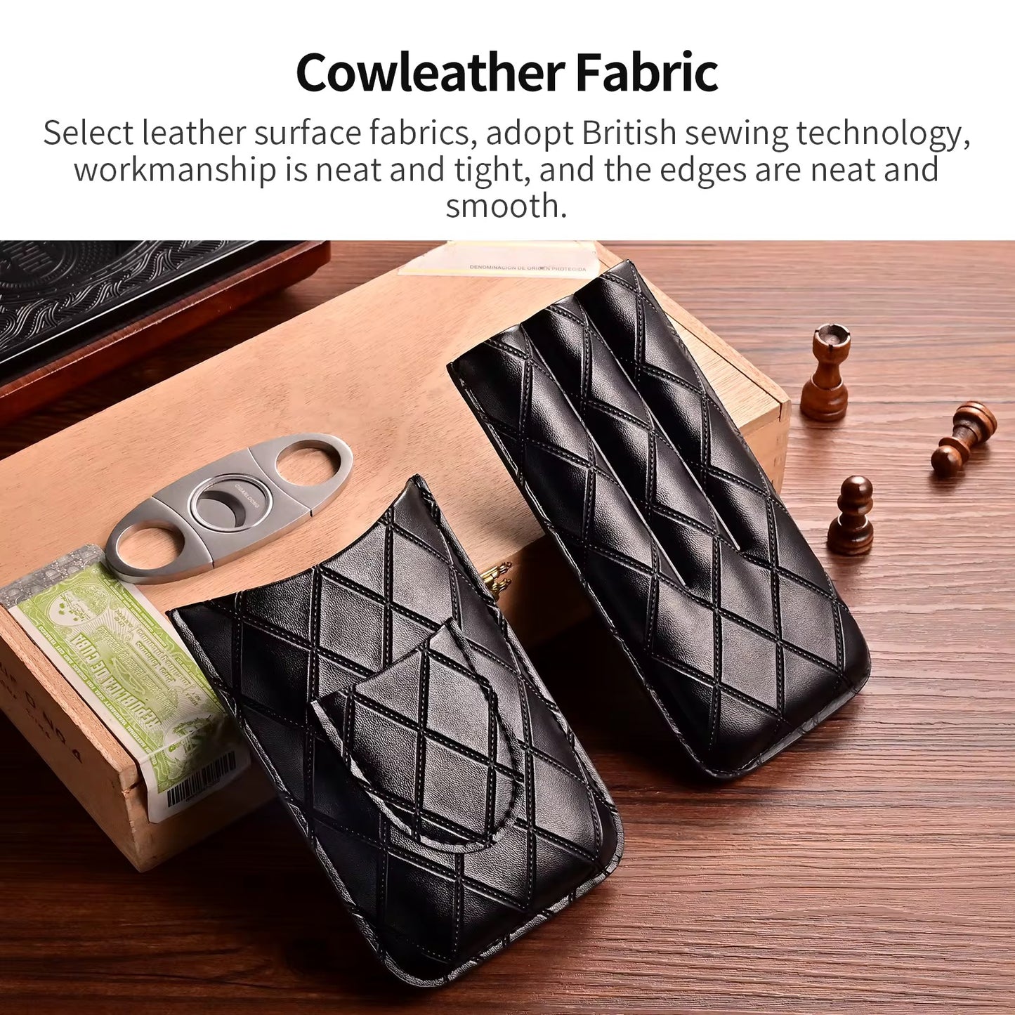 Premium 3-Pocket Leather Cigar Holder – Includes Cutter