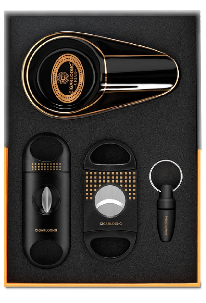 Cigar Set — Ashtray + 3 Premium Cutters in Gift Box