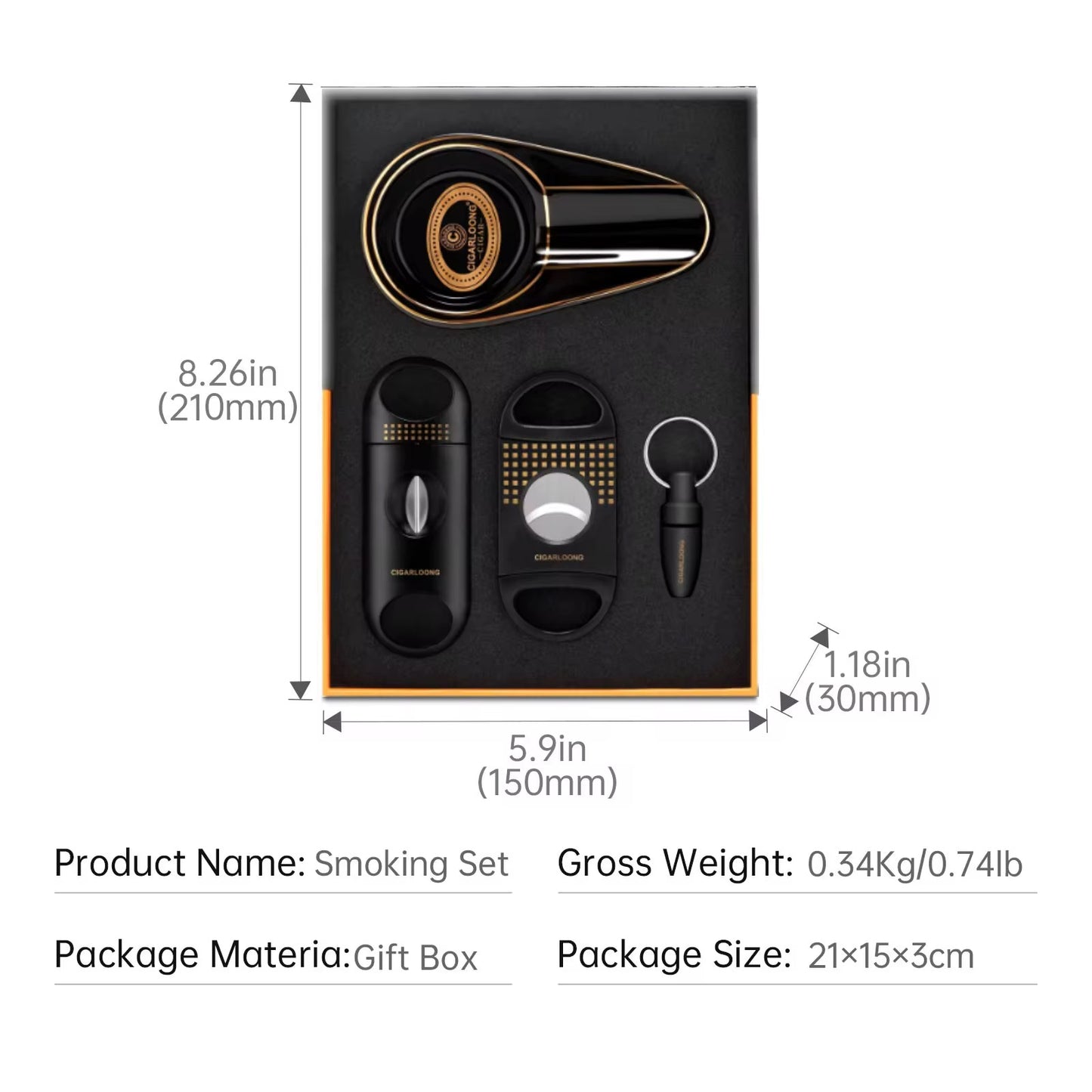 Cigar Set — Ashtray + 3 Premium Cutters in Gift Box