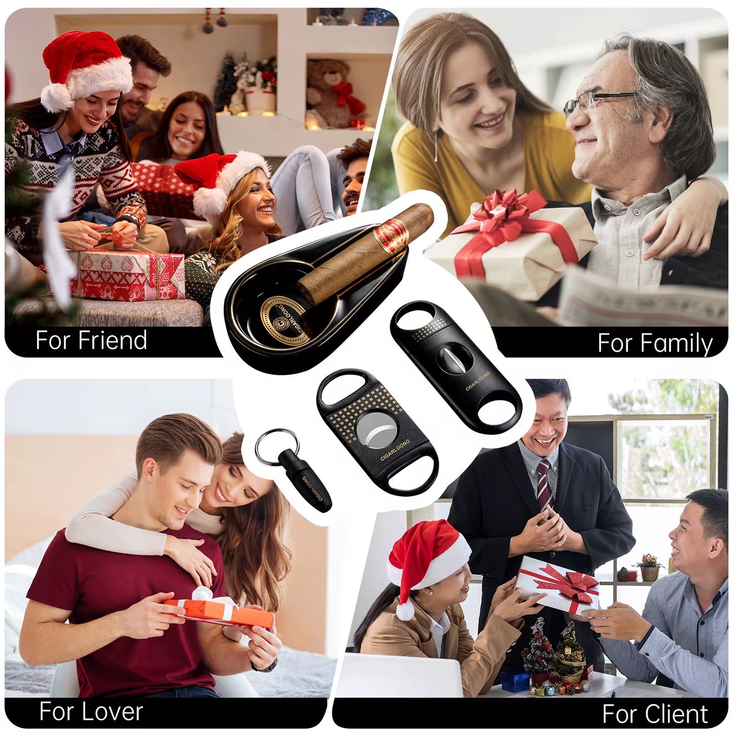 Cigar Set — Ashtray + 3 Premium Cutters in Gift Box