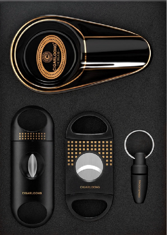 Cigar Set — Ashtray + 3 Premium Cutters in Gift Box
