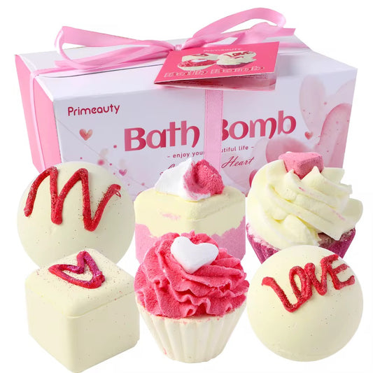💕 Bubble Gum Bath Bomb Gift Set – 6-Piece Cupcake & Heart Collection