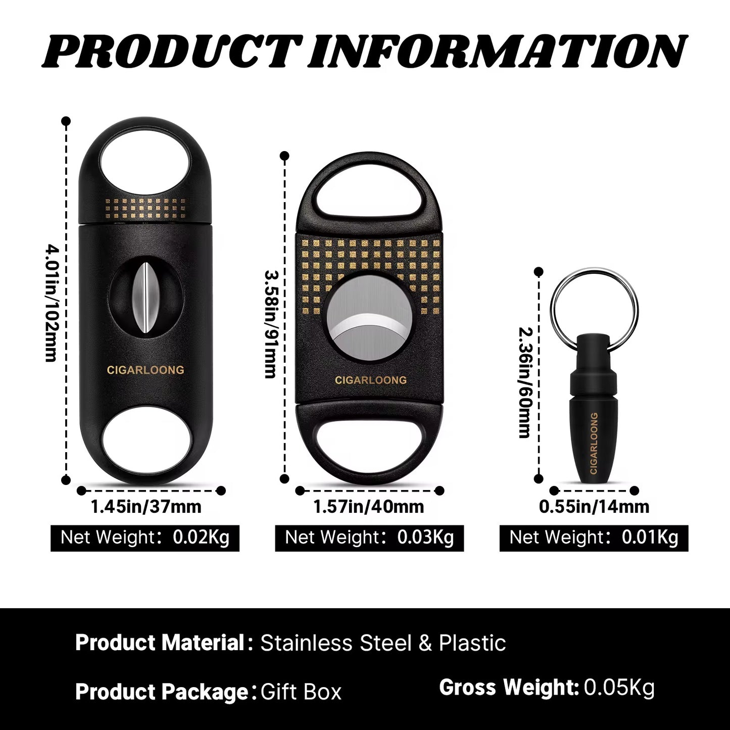 Cigar Set — Ashtray + 3 Premium Cutters in Gift Box