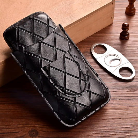 Premium 3-Pocket Leather Cigar Holder – Includes Cutter